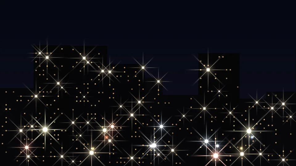 星芒跟著亮處的夜景