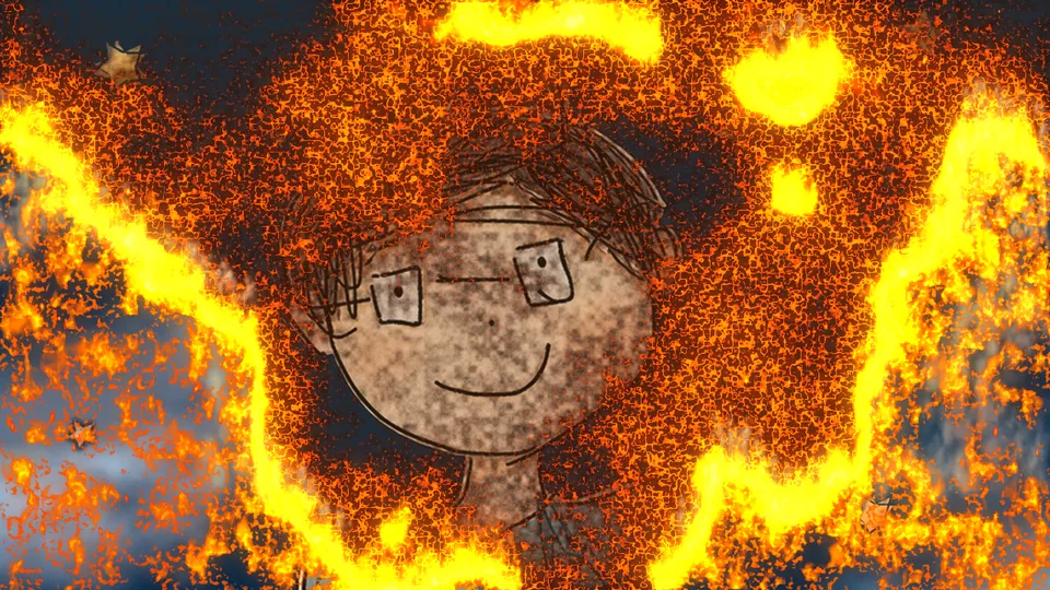 紙張燒毀型的火焰燒過人物畫面