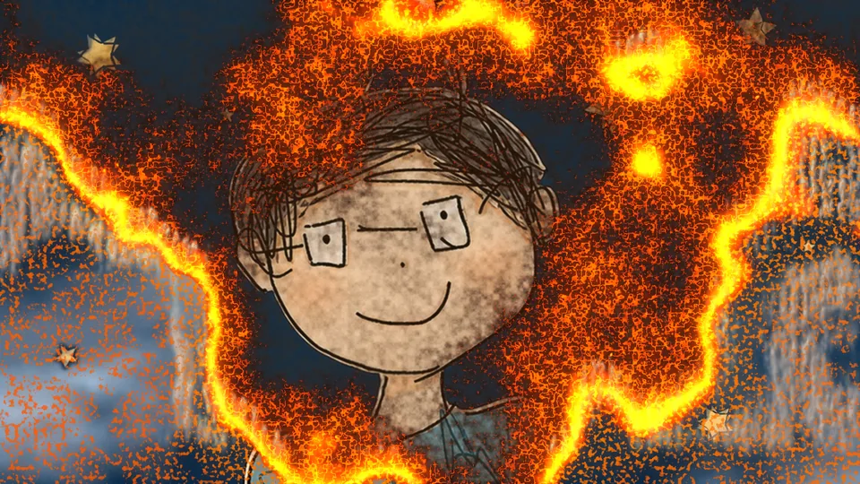 悶燒冒煙型的火焰燒過人物畫面