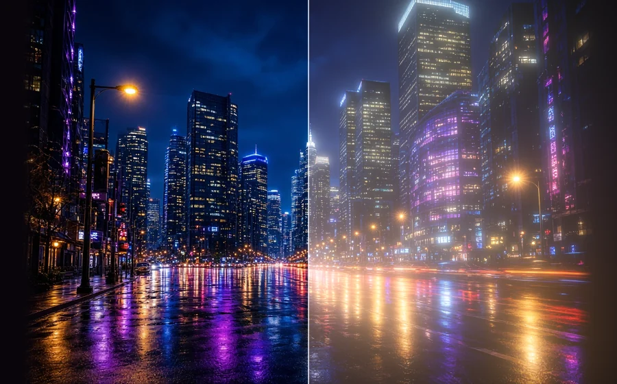 城市夜景，右半套用泛光
